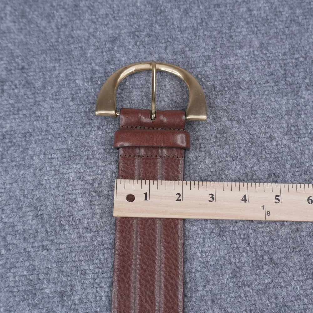 Massimo Dutti Leather Belt Womens 85 Brown Wide Ribbed Gold Buckle Spain